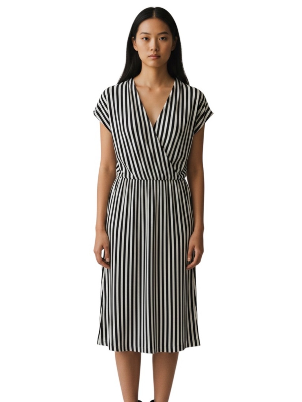 Saturday Sunday White and Navy Striped Sleeveless Midi Dress Size XS